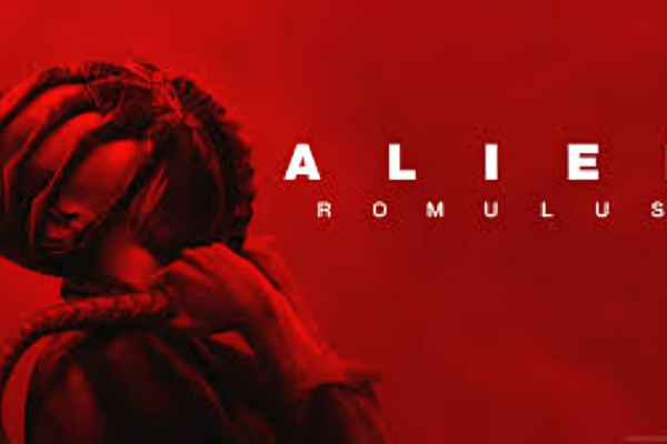 Alien Romulus movie poster showcasing eerie space settings and mysterious alien creatures.