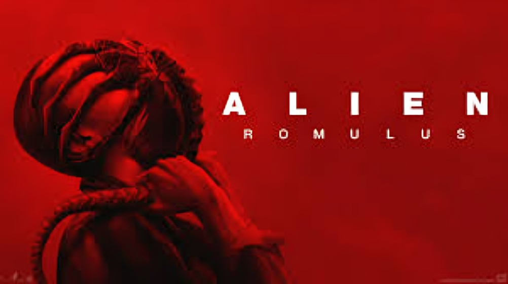 Alien Romulus movie poster showcasing eerie space settings and mysterious alien creatures.