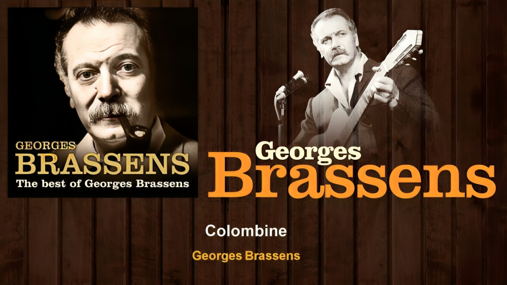 A vibrant representation of Georges Brassens performing with a guitar, symbolizing the essence of his translated songs.